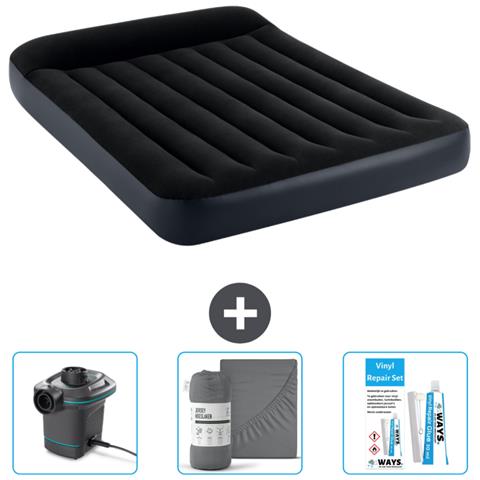 Set Materassino Gonfiabile - 191x137x25 Cm - Blu Scuro - Include Accessori Coordinati - Foto 1