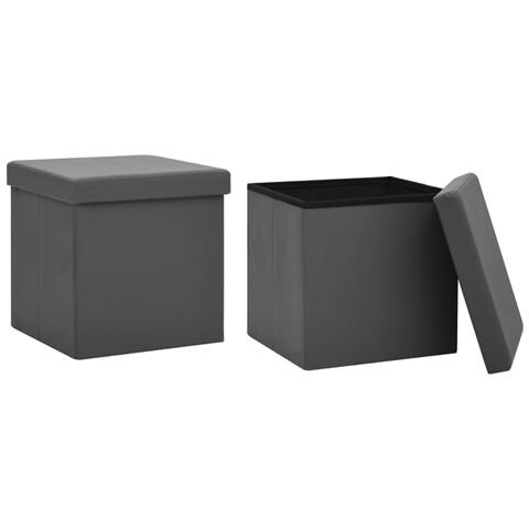 Lusso Casadino -  Sgabelli Con Contenitore Pieghevoli 2 Pz Grigi In Pvc - Foto 1