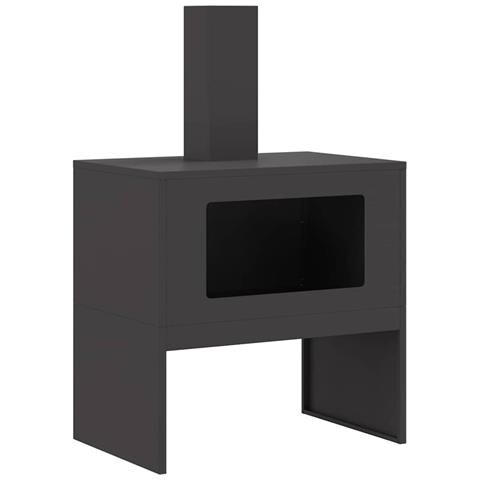 Braciere con Camino Nero 60x40x96 cm Acciaio - Foto 1