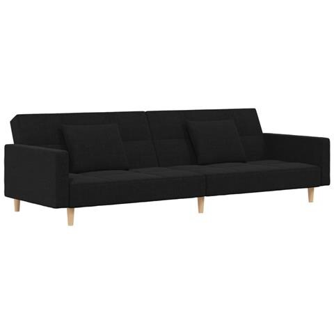 Divano Letto a 2 Posti con 2 Cuscini Nero in Tessuto - Foto 1