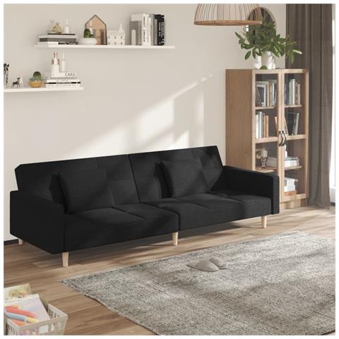 Divano Letto a 2 Posti con 2 Cuscini Nero in Tessuto - Foto 2