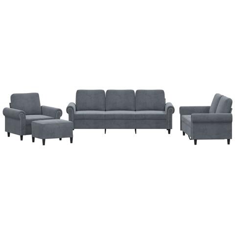 Set di Divani 4 pz con Cuscini Grigio Scuro in Velluto - Foto 1