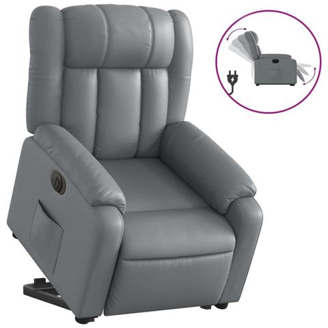 Poltrona Alzapersona Reclinabile Grigio in Similpelle - Foto 1