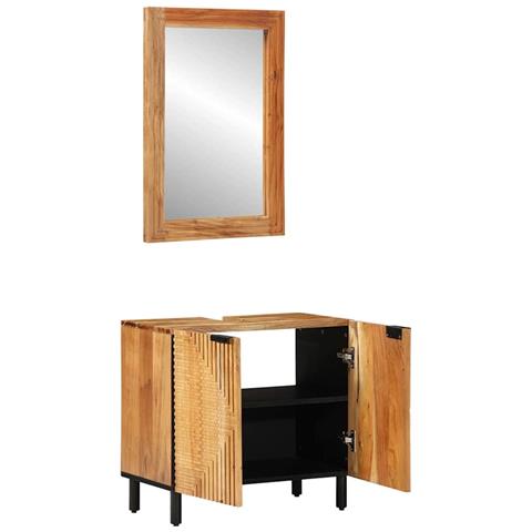 Set di mobili per il bagno con lo scaffale 2 pcs Marrone - Foto 2