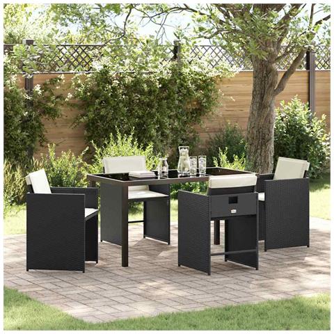 Set da Pranzo per Giardino 5 pcs Nero polyrattan - Foto 2