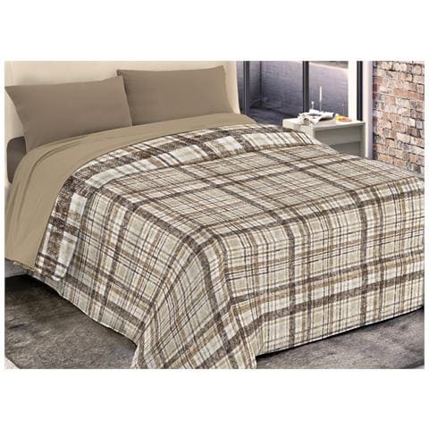 Trapunta Piumone Invernale Imbottita 300gr Microfibra Diadema Quadri 2 Piazze D9 Marrone - Foto 1