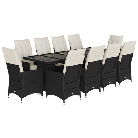 Set da Bistrò da Giardino 11 pz con Cuscini Nero in Polyrattan - Foto 1