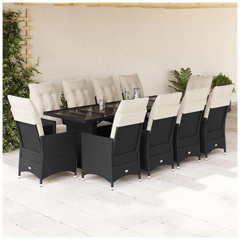 Set da Bistrò da Giardino 11 pz con Cuscini Nero in Polyrattan - Foto 2