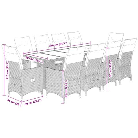 Set da Bistrò da Giardino 11 pz con Cuscini Nero in Polyrattan - Foto 9