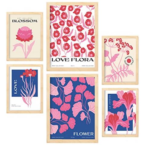 Set Di 6 Stampe Fiori Amore Per I Fiori Stampe Naturalistiche E Botaniche Per L'interior Design A3 & A4 Telaio In Legno Chiaro - Foto 1