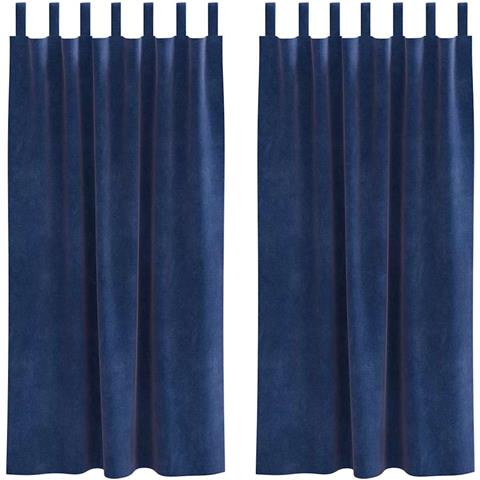 Tende con tende 2 pcs Blu Scuro 140 x 175 cm Velluto - Foto 1