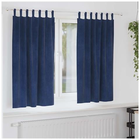Tende con tende 2 pcs Blu Scuro 140 x 175 cm Velluto - Foto 2