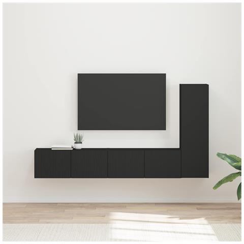 Set mobile TV Montaggio a parete 3 pcs Nero Legno multistrato - Foto 2
