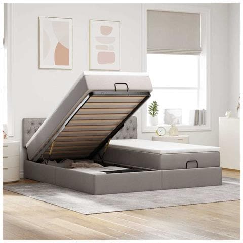 Struttura Letto Pouf con Materassi Tortora 160x200cm in Tessuto - Foto 2