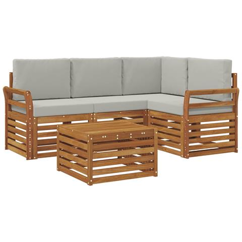 Set di divani da esterno 5 pcs Grigio Naturale e Chiaro - Foto 1