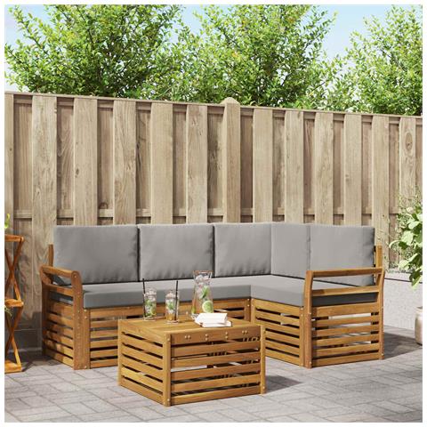 Set di divani da esterno 5 pcs Grigio Naturale e Chiaro - Foto 2