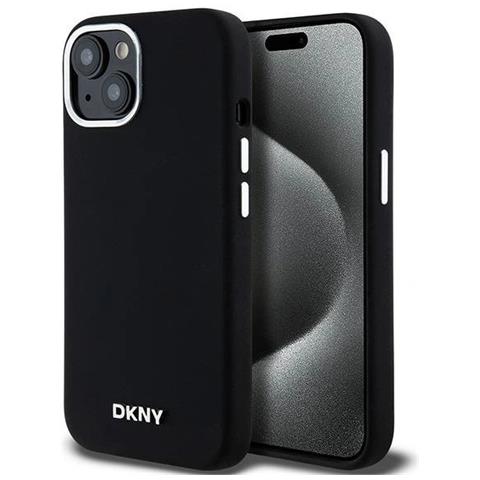 Dkny Custodia In Silicone Liquido Con Logo Metallico Magsafe Per Iphone 15 / 14 / 13 - Nera - Foto 1