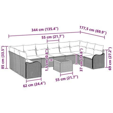 Set Divano da Giardino 11 pz Grigio polyrattan - Foto 2