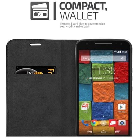 Custodia Compatibile Con Motorola Moto X2 In Bruno Caffè - Coperchio Protettiva Con Chiusura Magnetica, Funzione Stand E Tasca Per Le Carte - Foto 2