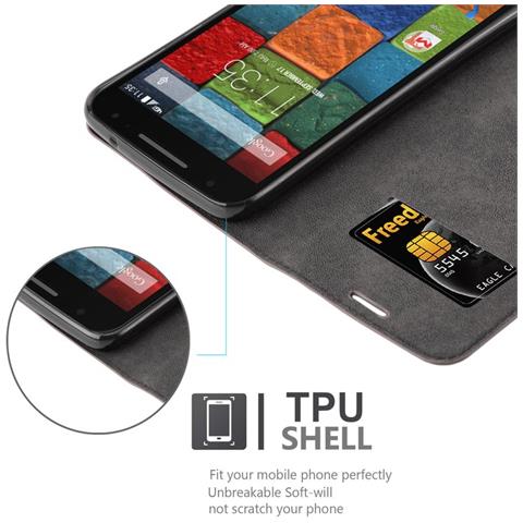 Custodia Compatibile Con Motorola Moto X2 In Bruno Caffè - Coperchio Protettiva Con Chiusura Magnetica, Funzione Stand E Tasca Per Le Carte - Foto 5