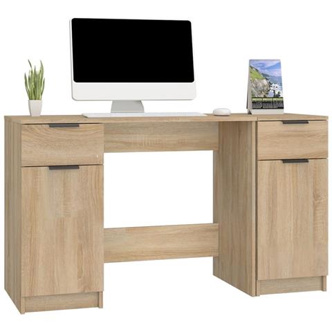 Scrivania Con Mobile Laterale Rovere Sonoma Legno Multistrato - Foto 10