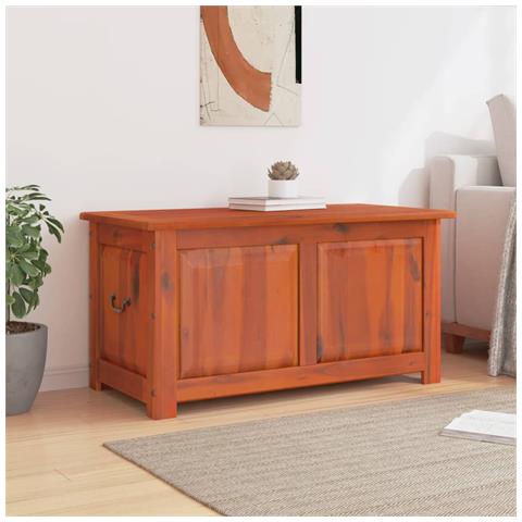 Cassapanca Con Coperchio Marrone In Legno Massello Di Acacia - Foto 3