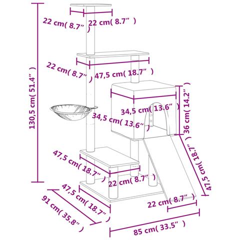Albero Per Gatti Con Tiragraffi In Sisal Crema 130,5 Cm - Foto 7