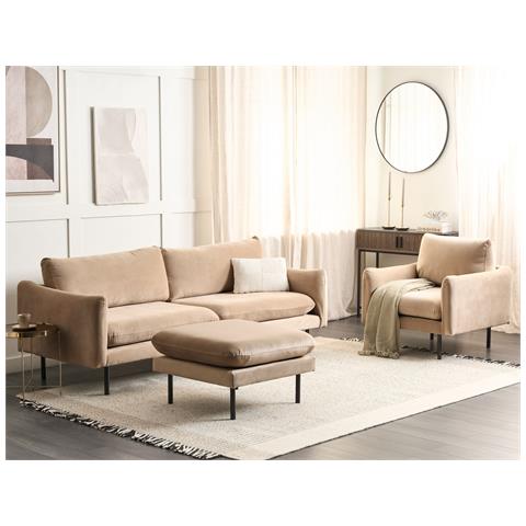 Set Da Salotto 5 Posti Vinterbro Velluto Beige Con Ottomana - Foto 8