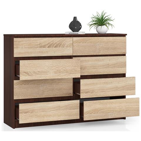 Cassettiera K140, 8 cassetti, 138x40x99 cm, Colore Weng? e Sonoma Quercia - Foto 2