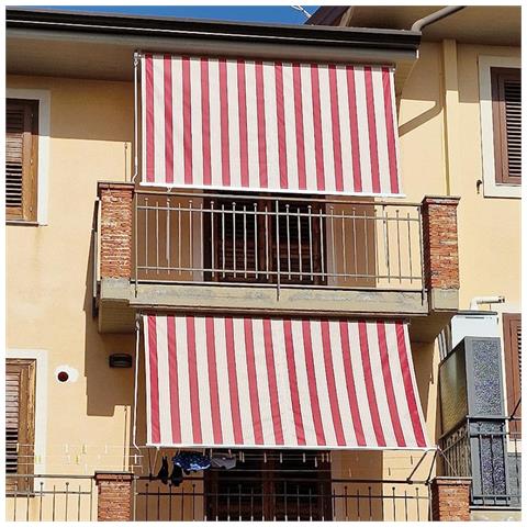 Tenda Da Balcone Para Sole A Caduta 300x250 Cm Bordeaux E Crema A Righe Con Profili In Alluminio - Foto 2