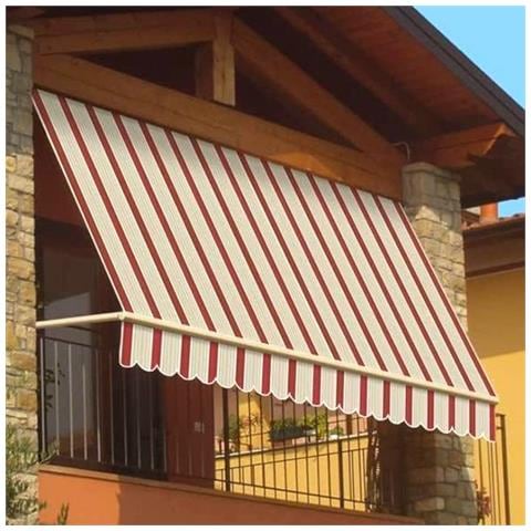Tenda Da Balcone Para Sole A Caduta 300x250 Cm Bordeaux E Crema A Righe Con Profili In Alluminio - Foto 8