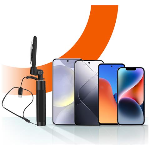 Selfie Stick Usb-c Con Specchietto Integrato E Tasto Otturatore, Nero - Foto 2