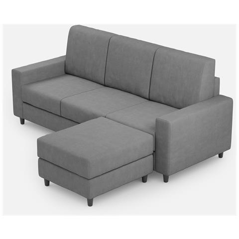 Divano Sakar 3 Posti (tre Sedute Da 60cm) + Pouf Misure Esterne L. 208 P. 155 Colore Grigio - Foto 1