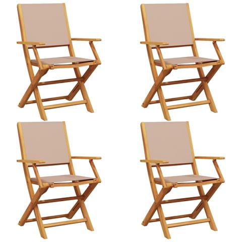 Sedie Giardino Pieghevoli 4pz Tortora Tessuto e Legno Massello - Foto 1