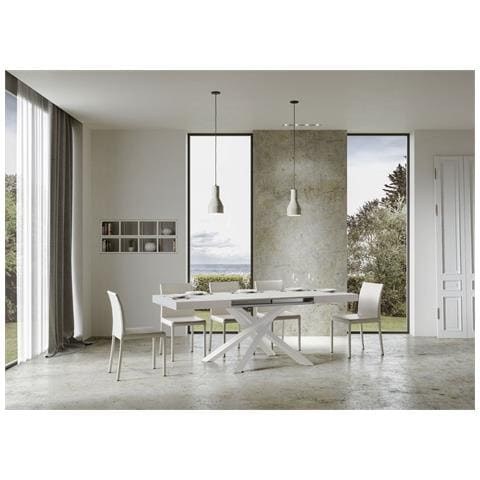 Tavolo Allungabile 90x120/380 Cm Volantis Bianco Frassino Telaio Bianco - Foto 2