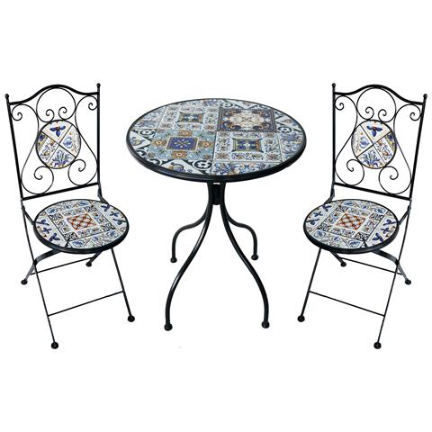 Silves - Set Due Sedie Pieghevoli E Tavolo Rotondo Con Decori - Foto 1