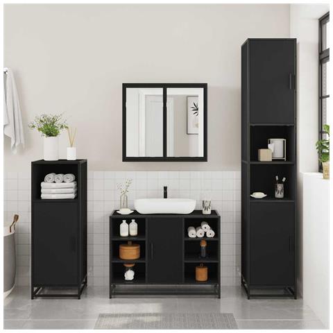 Mobile Lavabo Bagno Nero 60x30x60 Cm Legno Multistrato - Foto 3