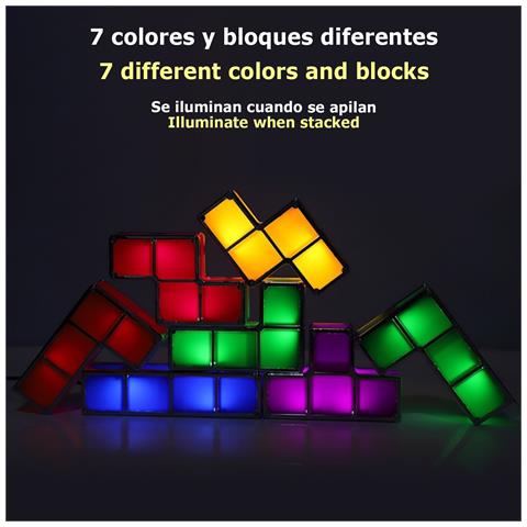 Lampada Retro Tetris Led Multicolore. Unisci I Pezzi E Si Illumineranno, Crea Forme Liberamente. - Foto 4
