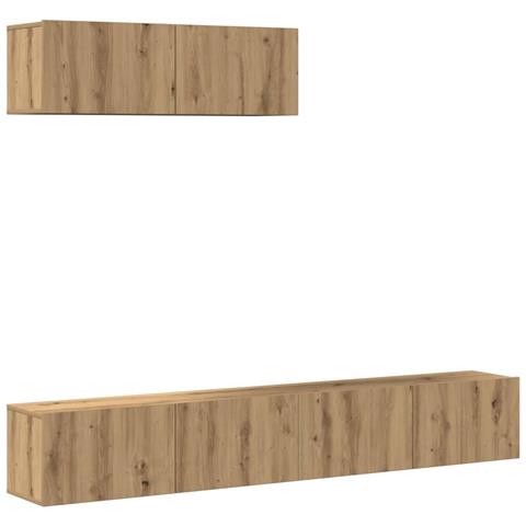 Set Mobile Tv 3 Pz Montato A Parete Rovere In Truciolato - Foto 2