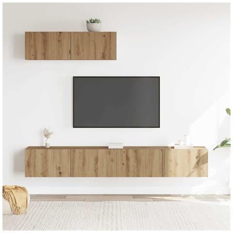 Set Mobile Tv 3 Pz Montato A Parete Rovere In Truciolato - Foto 3