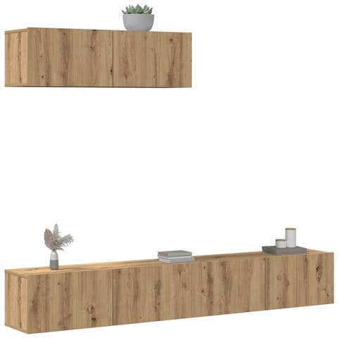 Set Mobile Tv 3 Pz Montato A Parete Rovere In Truciolato - Foto 1