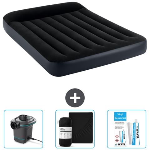 Set Materassino Gonfiabile - 191x137x25 Cm - Blu Scuro - Include Accessori Coordinati - Foto 1