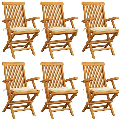 Lusso Casadino -  Sedie Da Giardino Con Cuscini Crema 6 Pz Legno Massello Di Teak - Foto 2