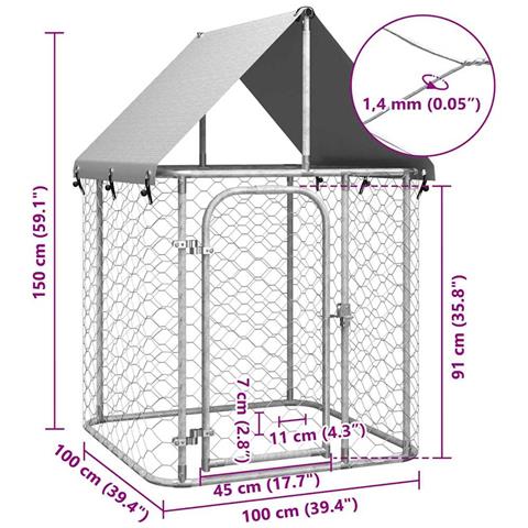 Gabbia Per Cani Da Esterno Con Tetto 100x100x150 Cm - Foto 5