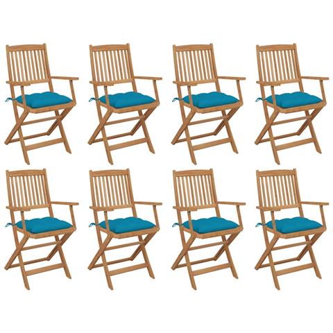 Sedie Da Giardino Pieghevoli 8 Pz Con Cuscini Massello Acacia - Foto 2