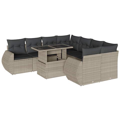 Set Divano da Giardino 9pz con Cuscini Grigio Chiaro Polyrattan - Foto 1