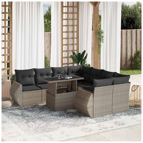 Set Divano da Giardino 9pz con Cuscini Grigio Chiaro Polyrattan - Foto 2