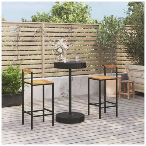 Set Bar Giardino 3 pz Nero Polyrattan e Legno Massello Acacia - Foto 2