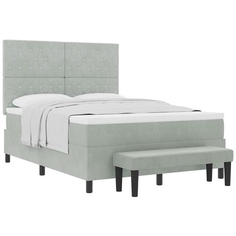 Letto a Molle con Materasso & Panchina Grigio Chiaro 160x200 cm Velluto - Foto 1