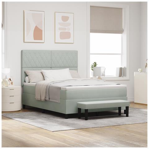 Letto a Molle con Materasso & Panchina Grigio Chiaro 160x200 cm Velluto - Foto 2